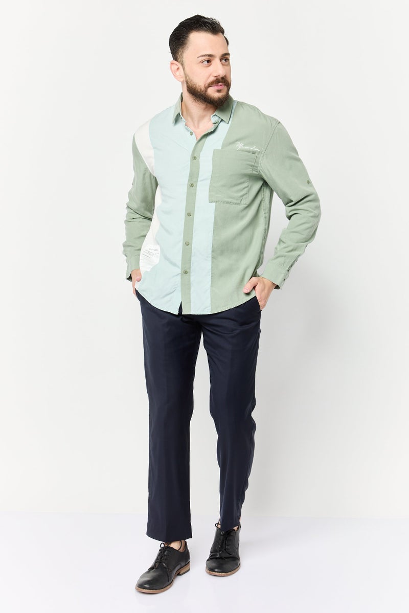 SELECTED Men Drop Shoulder Fit Color Block Long Sleeve Casual Shirt, Multicolor - Image 2