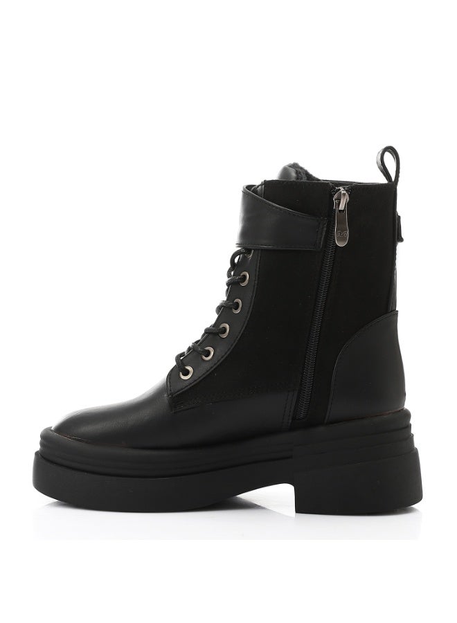 ICE CLUB Decorative buckle Mid Heel Ankle Boots - Black - Image 2