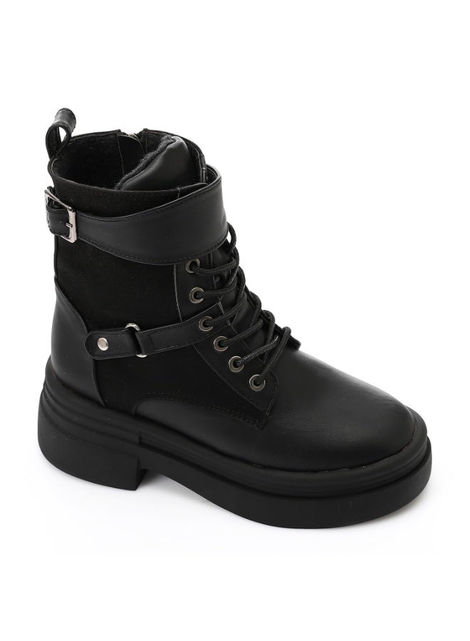 ICE CLUB Decorative buckle Mid Heel Ankle Boots - Black - Image 1