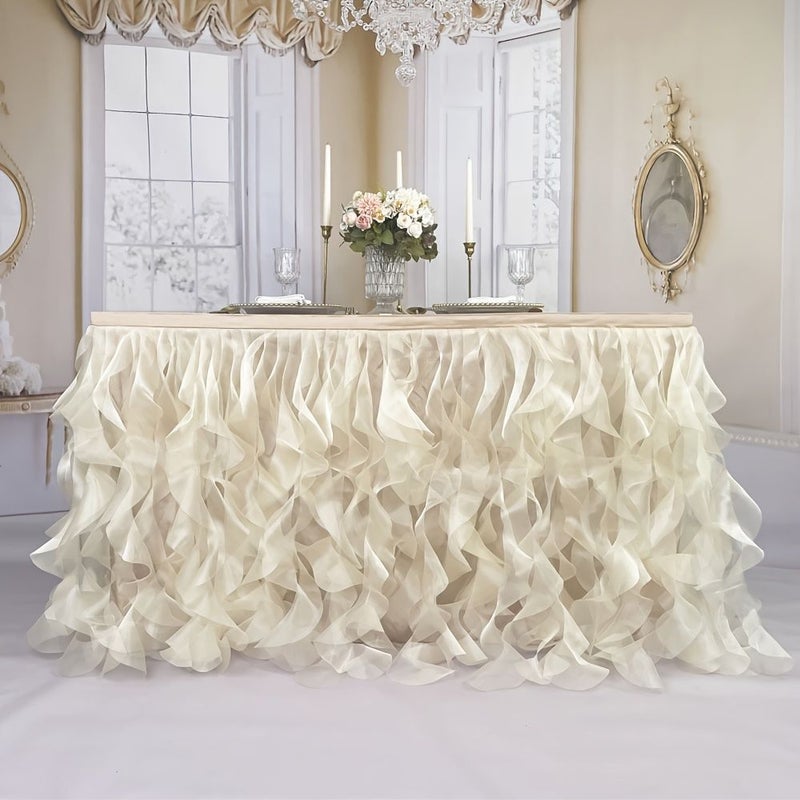 Golden Double Organza 6Ft Table Skirt Party Tutu For Weddings Graduation - Image 1