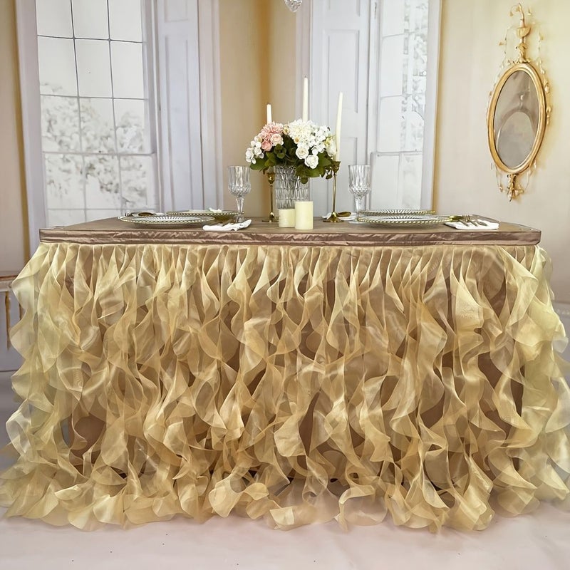 Golden Double Organza 6Ft Table Skirt Party Tutu For Weddings Graduation - Image 2