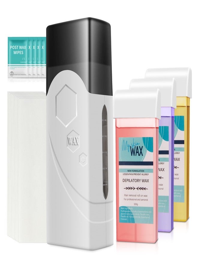 Charmonic Roll On Wax Kit, Portable Wax Roller Kit for Coarse/Fine Hair Removal, Beginners Waxing Roller for All Skin Types with 3 Pcs 100g Roll Cartridge, 100 Non-Woven Strips & 10 After Oil Wipes (F0_White) - Image 1