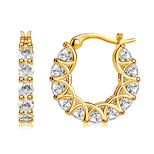 Allencoco Cubic Zirconia Huggie Hoop Earrings - Jewelry For Women, 14K Gold, 925 Sterling Silver Post Hypoallergenic (18K Gold CZHoop 19mm) - Image 1