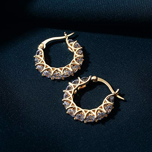 Allencoco Cubic Zirconia Huggie Hoop Earrings - Jewelry For Women, 14K Gold, 925 Sterling Silver Post Hypoallergenic (18K Gold CZHoop 19mm) - Image 3
