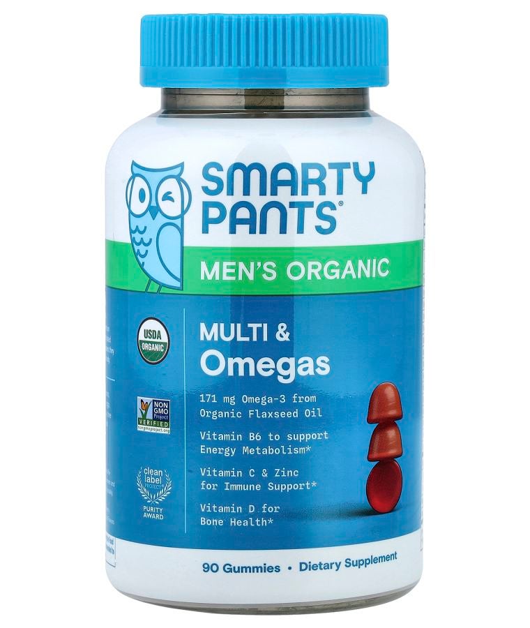 Men’s Organic Multi & Omegas Gummies Raspberry Orange and Cherry 90 Gummies