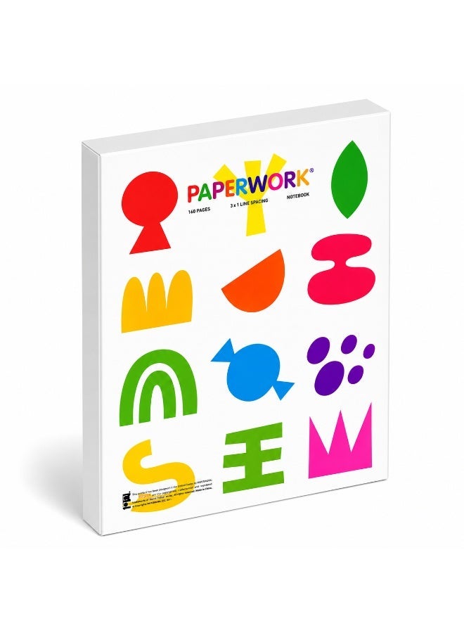 PAPERWORK Geometric Shapes Layflat Notebook Medium 8.75x6.75 Inch 3 Line 160 Pages for School & Student Notes - Image 2