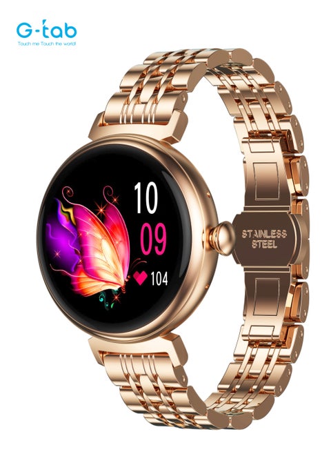 G-Tab GT9 PRO Smartwatch for Women/1.1 Inches Amoled Display/With Extra Strap/Heart rate monitor/calorie monitor/blood oxygen monitor/voice assistance/support iOS & Android/ Water Resistance/FullTouch