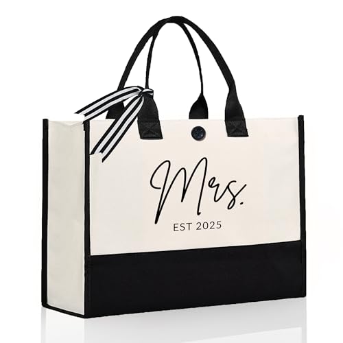 Afterprints Mrs Canvas Tote Bag for Bride 2025, Bride Gifts for Bridal Shower, Wedding Gifts for Bride to Be, Future Mrs, Engagement, Bachelorette Party Gift - Image 1