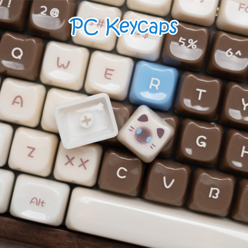 Rainy75 Jelly Jade Keycaps, Translucent Cute Ragdoll Cat Key caps, Mao Profile, Custom 148 Keys Set for 100%, 75%, 65%, 60% Mechanical Keyboard (Brown) - Image 3