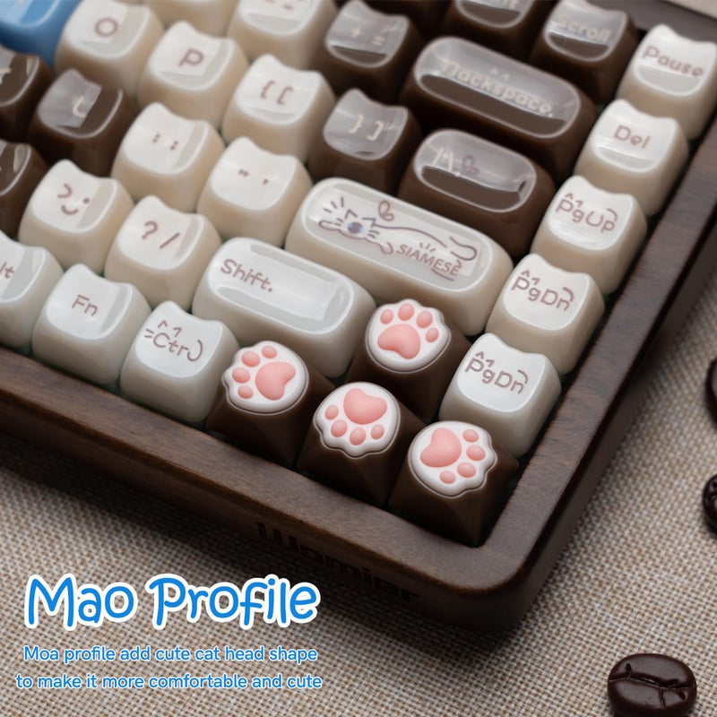 Rainy75 Jelly Jade Keycaps, Translucent Cute Ragdoll Cat Key caps, Mao Profile, Custom 148 Keys Set for 100%, 75%, 65%, 60% Mechanical Keyboard (Brown) - Image 2
