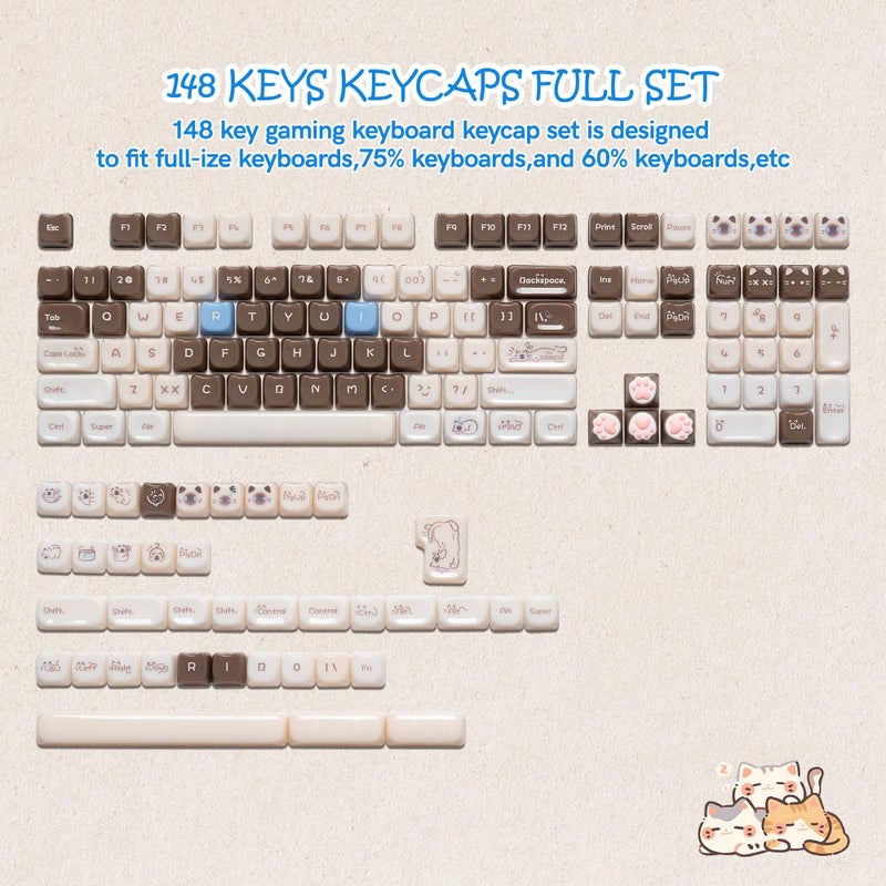 Rainy75 Jelly Jade Keycaps, Translucent Cute Ragdoll Cat Key caps, Mao Profile, Custom 148 Keys Set for 100%, 75%, 65%, 60% Mechanical Keyboard (Brown) - Image 4