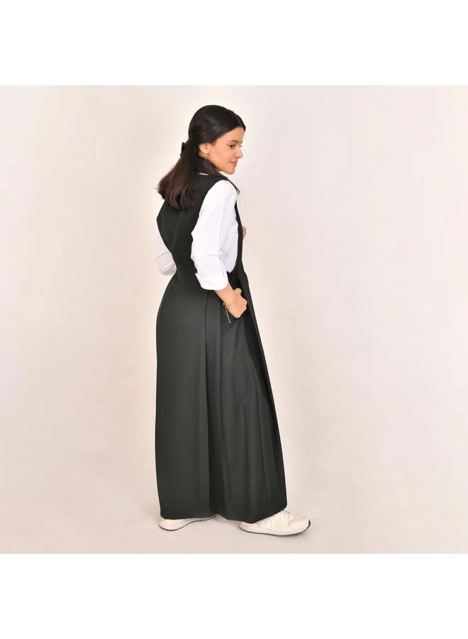 HAWRAA ABAYA مريول زيتي سادة بقصة مثلثة من الامام وزم من الجانبين - متوسط