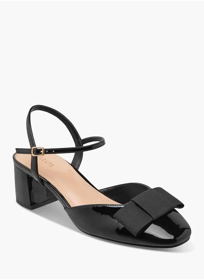 Celeste Women's Bow Accent Sandals with Buckle Closure and Block Heels