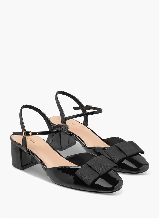 Celeste Women's Bow Accent Sandals with Buckle Closure and Block Heels