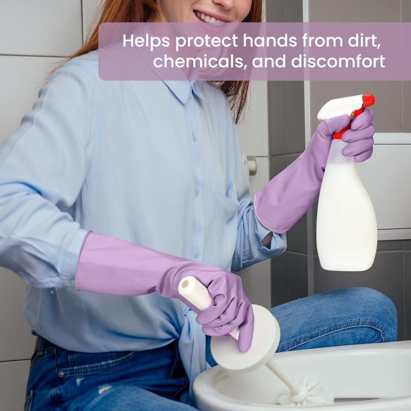 Reusable Cleaning Gloves: 4 Pairs Assorted Colors, Premium Natural Rubber Protective Barrier, Anti-slip Embossed Grip, Soft Flannel-lined - Comfortable Snug Fit, Durable Wear-resistant for Kitchen Bat - Image 4
