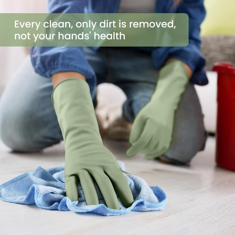 Reusable Cleaning Gloves: 4 Pairs Assorted Colors, Premium Natural Rubber Protective Barrier, Anti-slip Embossed Grip, Soft Flannel-lined - Comfortable Snug Fit, Durable Wear-resistant for Kitchen Bat - Image 5