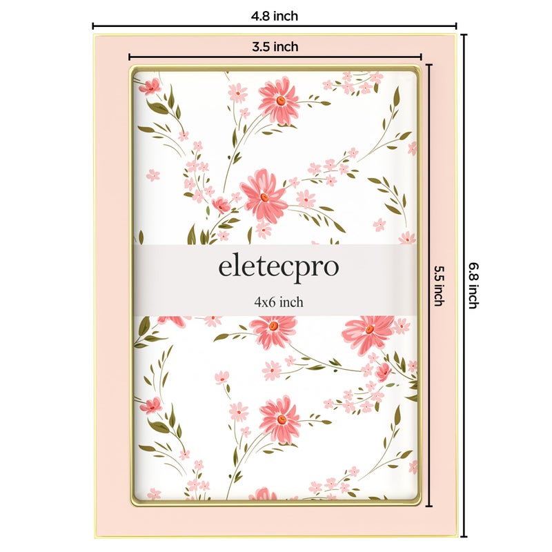 eletecpro 4x6 Enamel Picture Frame with Real Glass Cover, 1 Pack Pink Photo Frame with Gold Metal Edge, Horizontal and Vertical Display Pictures 4x6 for Tabletop, Bookshelf, Wall Decor - Image 3