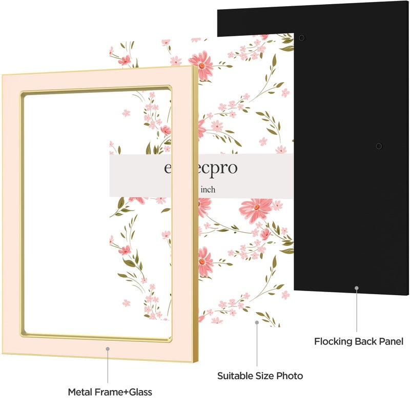 eletecpro 4x6 Enamel Picture Frame with Real Glass Cover, 1 Pack Pink Photo Frame with Gold Metal Edge, Horizontal and Vertical Display Pictures 4x6 for Tabletop, Bookshelf, Wall Decor - Image 2