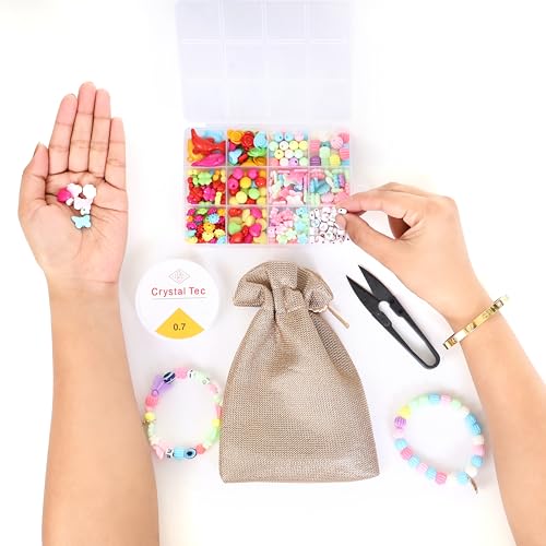Ambitieux DIY Bracelet Making Kit for Girls – 12 Types Colorful Beads with Charms, Elastic Thread, Earrings, Clasps & Rings – Jewellery Craft Kit for Kids, Birthday Return Gift, Rakhi Special Set for 2 3 4 5 6 7 8 9 10 years (Multicolor 2) - Image 5