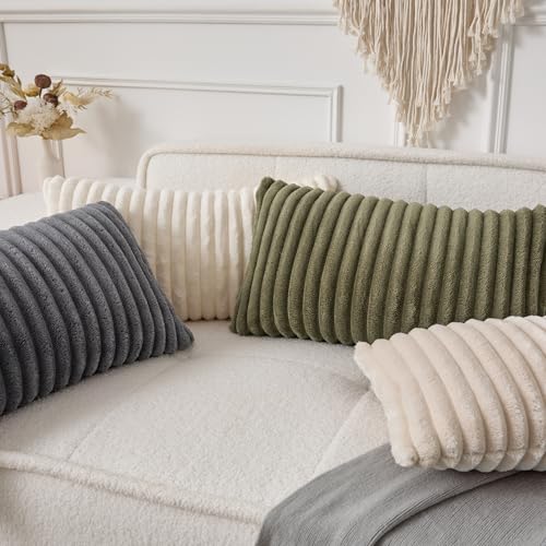 UGS UGASA UGASA Lumbar Throw Pillow Cover 14x24 Inch Set of 1 Super Soft Faux Fur Decorative Pillow Case Plush Flannel Texture Accent Rectangle Pillowcase for Sofa Couch Living Room Chair, Beige - Image 4