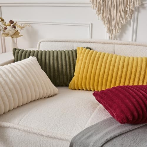 UGS UGASA UGASA Lumbar Throw Pillow Cover 14x24 Inch Set of 1 Super Soft Faux Fur Decorative Pillow Case Plush Flannel Texture Accent Rectangle Pillowcase for Sofa Couch Living Room Chair, Beige - Image 5