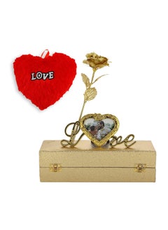 INTERNATIONAL GIFT INTERNATIONAL GIFT Golden Rose and Photo Frame Stand with Golden Velvet Box and Heart Shape Red PillowCushions 25 cm 