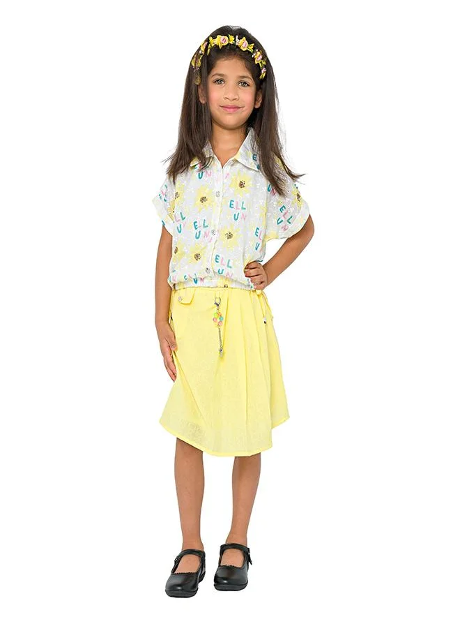 بيبي كلو Playful yellow skirt and floral top set for girls