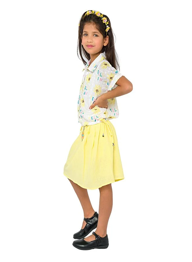 babyqlo Playful yellow skirt and floral top set for girls