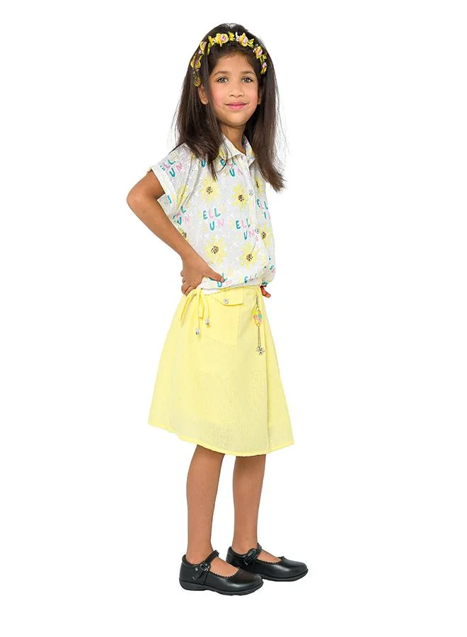 babyqlo Playful yellow skirt and floral top set for girls