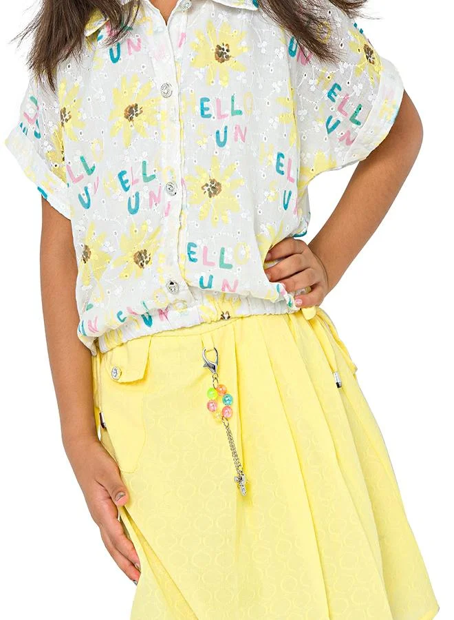 babyqlo Playful yellow skirt and floral top set for girls