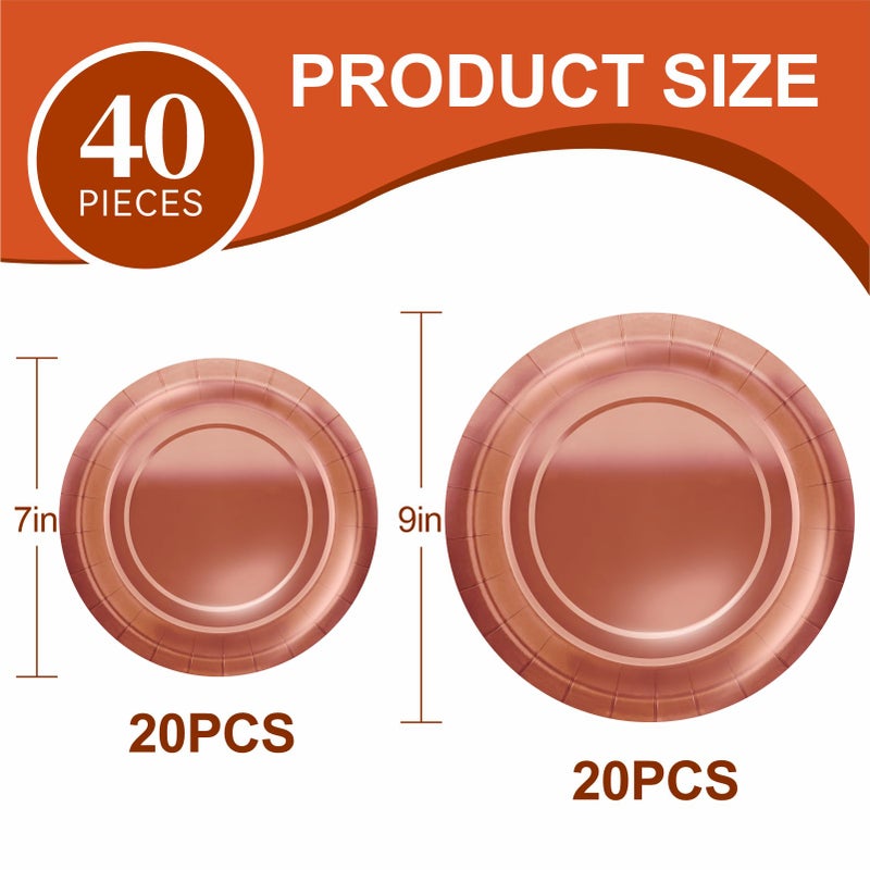 Aixuler 40Pcs Disposable Paper Plates Rose Gold,Including 20pcs 9" and 20pcs 7" Plates,Strong and Sturdy Disposable Plates for Party, Dinner, Holiday, Picnic,Birthday Party, Dinner Table, Wedding - Image 2