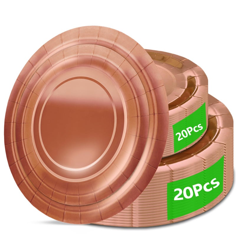 Aixuler 40Pcs Disposable Paper Plates Rose Gold,Including 20pcs 9" and 20pcs 7" Plates,Strong and Sturdy Disposable Plates for Party, Dinner, Holiday, Picnic,Birthday Party, Dinner Table, Wedding - Image 1