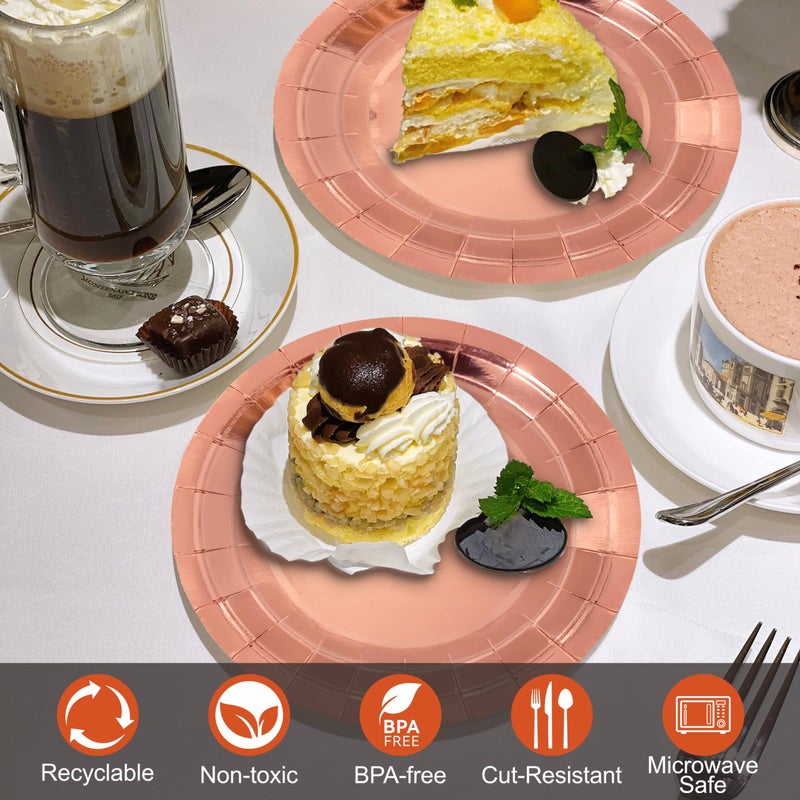Aixuler 40Pcs Disposable Paper Plates Rose Gold,Including 20pcs 9" and 20pcs 7" Plates,Strong and Sturdy Disposable Plates for Party, Dinner, Holiday, Picnic,Birthday Party, Dinner Table, Wedding - Image 5