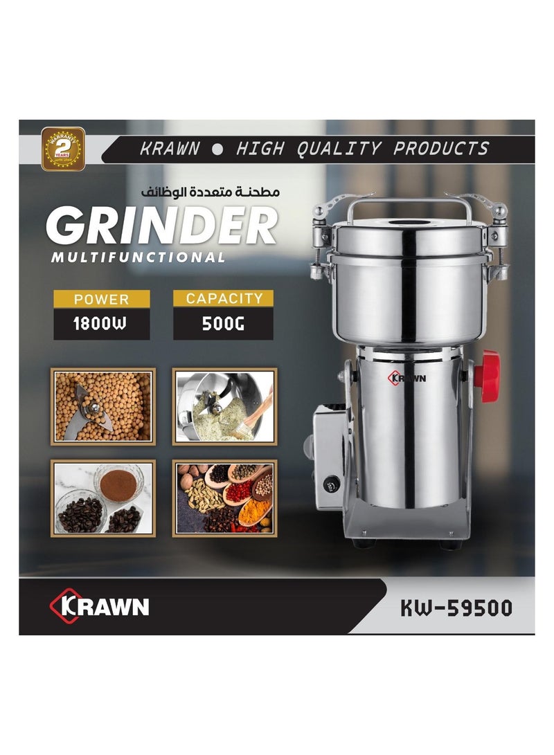 KRAWN Electric Grain Grinder, 500G Large Capacity , High Speed Food Processor with Overload Protection Function 1800W