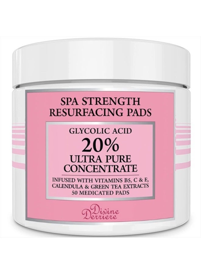 DIVINE DERRIERE Glycolic Acid Pads, Chemical Peel for Face at Home with 20% Glycolic Acid and Vitamin C - Exfoliating Face Pads, Glycolic Acid Peel for Face Exfoliating Pads -Face Cleansing Pads 50 Cotton Facial Pads - Image 1