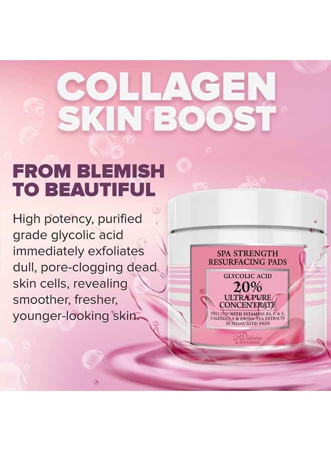 DIVINE DERRIERE Glycolic Acid Pads, Chemical Peel for Face at Home with 20% Glycolic Acid and Vitamin C - Exfoliating Face Pads, Glycolic Acid Peel for Face Exfoliating Pads -Face Cleansing Pads 50 Cotton Facial Pads - Image 3