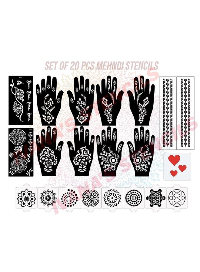 إيفاناز مجموعة من 20 قطعة من مجموعة كومبو، قابلة لإعادة الاستخدام من مهندي للأيدي، أحدث استنسل تصميم مهندي للفتيات والنساء والأطفال والمراهقين، D-2330 - Image 1