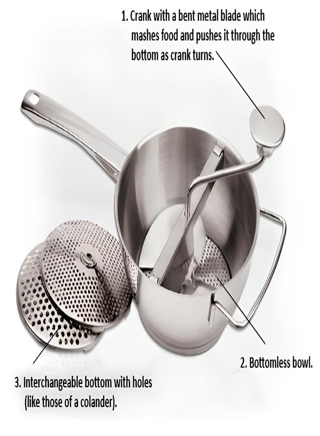 OCSParts OCS Parts Pro Series Stainless Steel 2-Quart Food Mill with 3 Milling Discs | Rotary Food Mill for Purees, Applesauce, Jam, Baby Food, Tomato Sauce Mashed Potatoes and More - Image 4