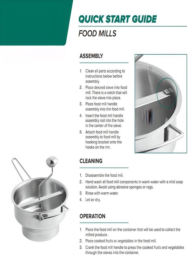 OCSParts OCS Parts Pro Series Stainless Steel 2-Quart Food Mill with 3 Milling Discs | Rotary Food Mill for Purees, Applesauce, Jam, Baby Food, Tomato Sauce Mashed Potatoes and More - Image 5