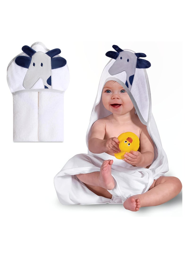 Mothers Choice - Motherschoice Hooded Baby Towel Giraffe 3D Ears -100% Cotton Baby Towel -Soft & Snuggly Baby Towel - 84x84 cm- Newborn to 4 Years - White/Blue - Image 1