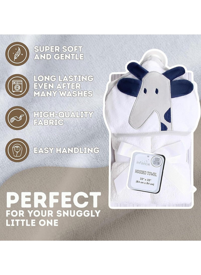 Mothers Choice - Motherschoice Hooded Baby Towel Giraffe 3D Ears -100% Cotton Baby Towel -Soft & Snuggly Baby Towel - 84x84 cm- Newborn to 4 Years - White/Blue - Image 1