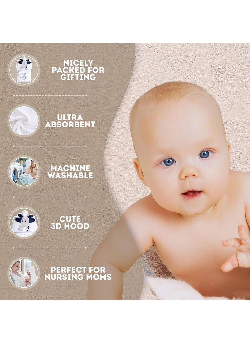 Mothers Choice - Motherschoice Hooded Baby Towel Giraffe 3D Ears -100% Cotton Baby Towel -Soft & Snuggly Baby Towel - 84x84 cm- Newborn to 4 Years - White/Blue - Image 1