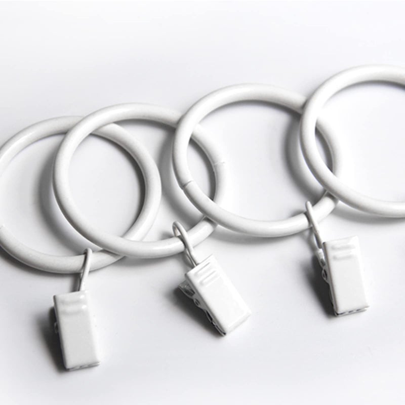 KAIY Set of 14 White Iron Metal Curtain Rings with Clips Drapery Clips Hooks Curtain Clips with Rings Cafe Curtain Clips Ring Clips to Hang Curtains125 Inch Interior Diameter White