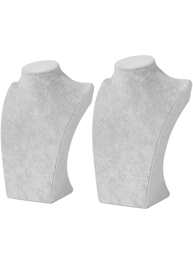 silvercnc 2 Pack Necklace Display Bust Mannequin Jewelry Display Stand Holder, Grey Velvet  - Image 1