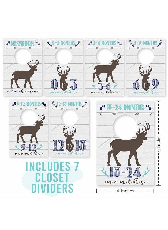 Hadley Designs - 7 Woodland Baby Nursery Closet Organizer Dividers For Boy Clothing Blue Deer Age Size Hanger Organization For Kid Toddler Infant Newborn Clothes Must Have Shower Registry Gift Supplies 024 Months - Image 1