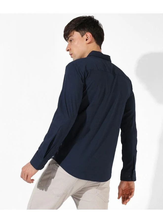 CAHOOT  Men's Solid Navy Blue Regular Fit Casual Shirt for Men | Best Price UAE