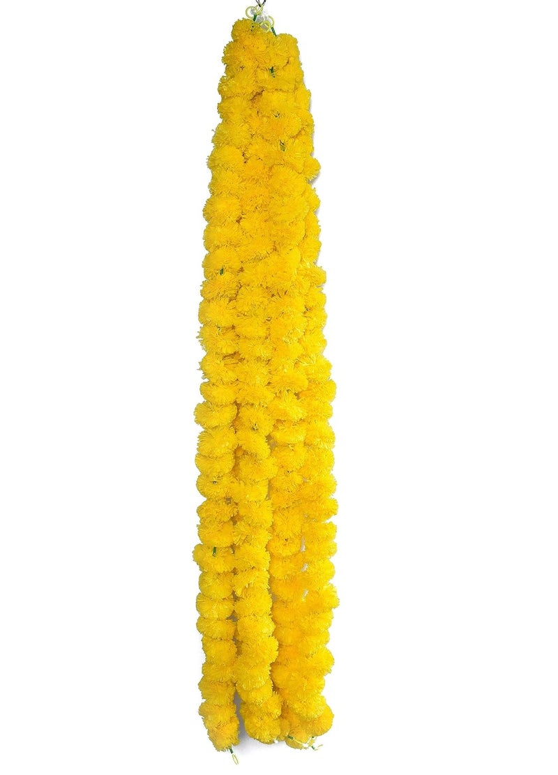 Caneuf Genda Phool Yellow Dark Orange Artificial Marigold Fluffy Flower Genda Phool Garlands String for Diwali Navratri Durga Pooja Festival Office Decoration Pack of 15 Multicolour - Image 3