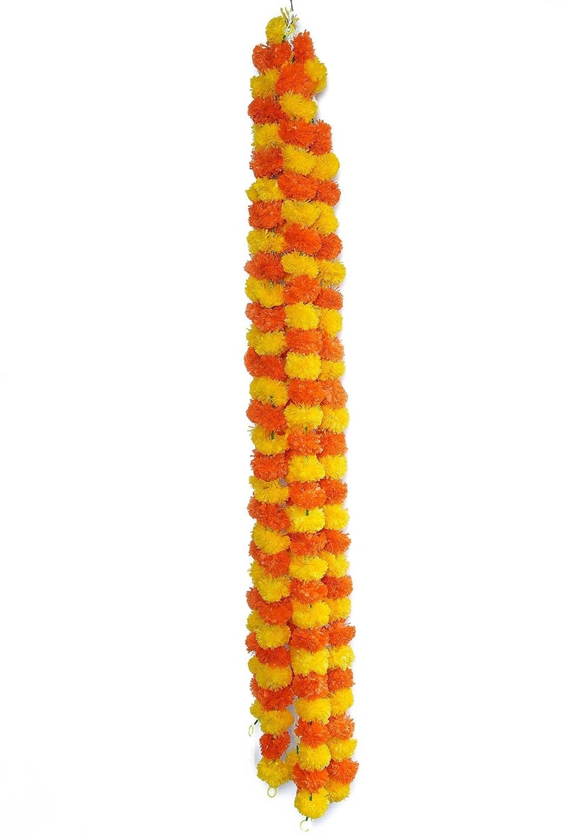 Caneuf Genda Phool Yellow Dark Orange Artificial Marigold Fluffy Flower Genda Phool Garlands String for Diwali Navratri Durga Pooja Festival Office Decoration Pack of 15 Multicolour - Image 5