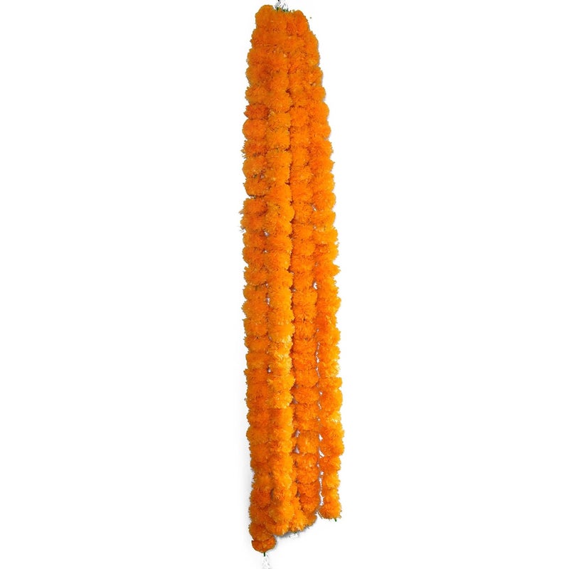 Caneuf Genda Phool Yellow Dark Orange Artificial Marigold Fluffy Flower Genda Phool Garlands String for Diwali Navratri Durga Pooja Festival Office Decoration Pack of 15 Multicolour - Image 4