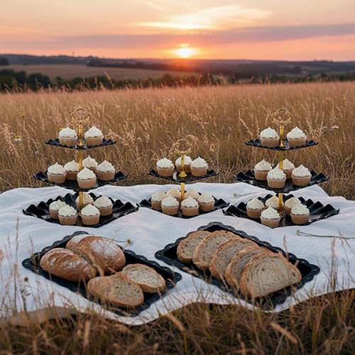 NWK 5 Piece Cake Stand Set with 2 x 3-Tier Cupcake Stands, 1 x2-Tier Cupcake Stands, 2 x Appetizer Trays, for Wedding Birthday Baby Shower Tea Party Decorations (Black) - Image 5